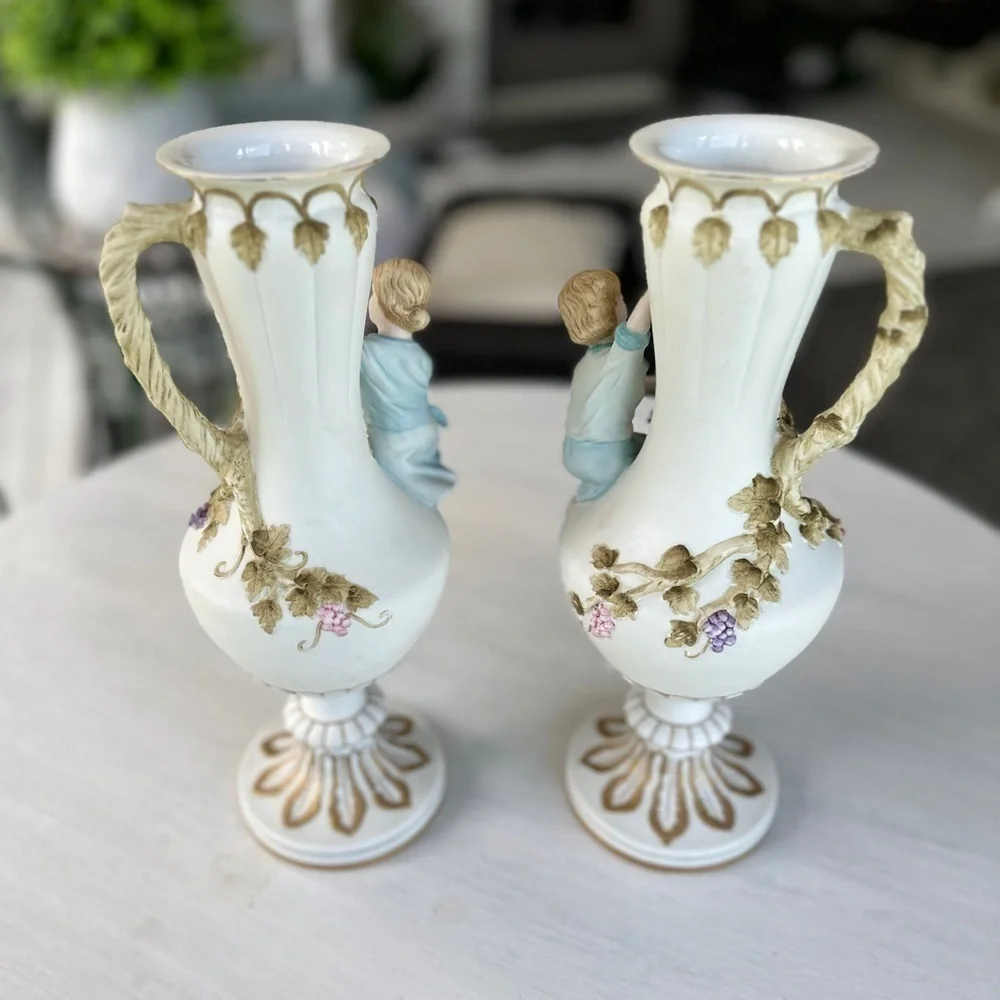 1950’S, MCM, ANDREA BY SADEK, BOY & GIRL PORCELAIN VASES. MADE IN JAPAN.